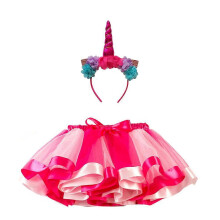 (L, One size) Kids Girls Tutu Christmas Party Dance Ballet Toddler Costume Skirt+Unicorn Hair Band Sets