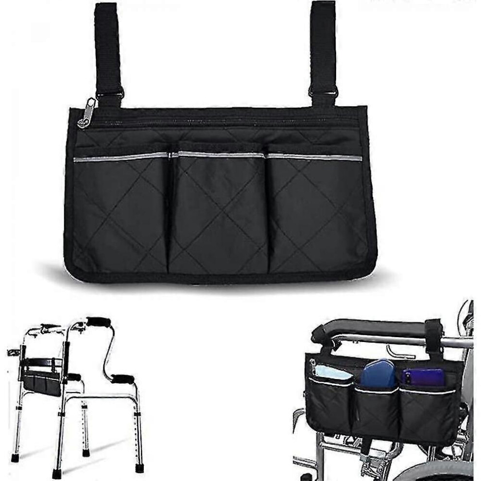 Black (As Show, One Size) Wheelchair Bag With Pocket (Black) - Electric Wheelchair Universal Waterproof Armrest Side Pocket, Mobile Scooter, Walking Rack, A