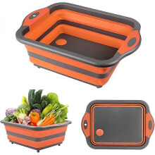 (orange, One size) 4 In 1 Collapsible Washing Up Bowl And Plastic Chopping Board, Foldable Camping Sink, Green PRS