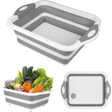 (White, One size) 4 In 1 Collapsible Washing Up Bowl And Plastic Chopping Board, Foldable Camping Sink, Green PRS