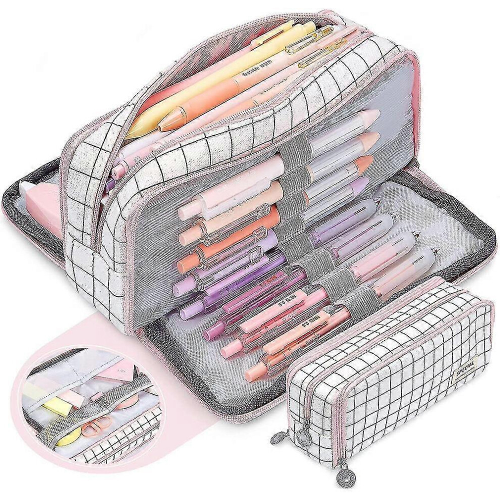 (As show, One size) Large Pencil Case, Large Capacity Pencil Case With 3 Compartments, Makeup Bag Portable Office Statio RJ[