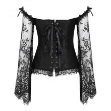 (M, Black) Women's Corsets For Women Princess Corset Lace Ruched Sleeves Elegant Overbust Corset XDR