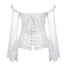 (S, White) Women's Corsets For Women Princess Corset Lace Ruched Sleeves Elegant Overbust Corset XDR