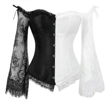 (M, Multicolor) Women's Corsets For Women Princess Corset Lace Ruched Sleeves Elegant Overbust Corset XDR
