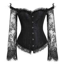 (S, Black) Women's Corsets For Women Princess Corset Lace Ruched Sleeves Elegant Overbust Corset XDR