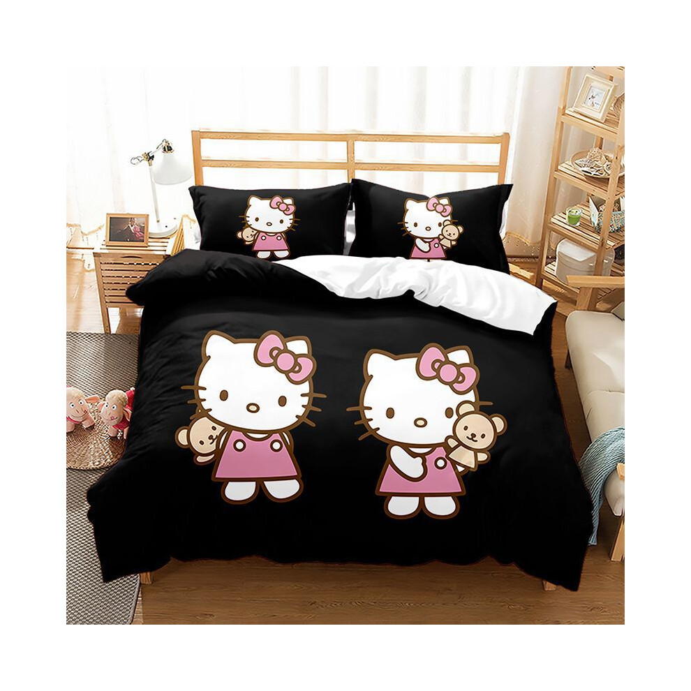 (Pattern Hell-03, King 240*220cm/3Pcs) Gift for Hello Kitty Fans Duvet Cover Bedding Kits