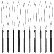 (As show, One size) 10pcs Hair Extension Loop Threader Hook Tool And Bead Tool Black Loop Threader For Hair Extension YHX