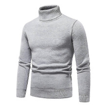 (4XL, Grey) Mens Plain Roll Neck Basic Sweater Winter Slim Fit Thick Knit Warm Pullover Top BOW