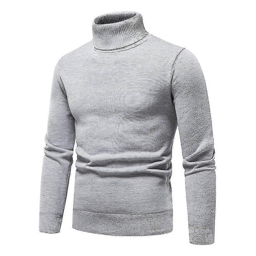 (4XL, Grey) Mens Plain Roll Neck Basic Sweater Winter Slim Fit Thick Knit Warm Pullover Top BOW