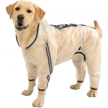 (XL, One size) Dog Raincoat, Dog Hooded Slicker Poncho, 4 Legs Dog Rain Jacket With Reflective Stripe, Transparent Water Proof Resistant Dog Rain Snow Clothes LYJ