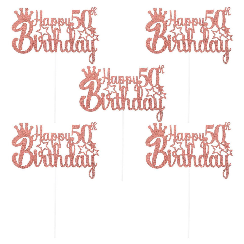 Kricely (15.00X10.00x0.10cm, ) 5Pcs 50Th Anniversary Cake Decoration Glittery Cake Picks Toppers Birthday Party Supplies Pink