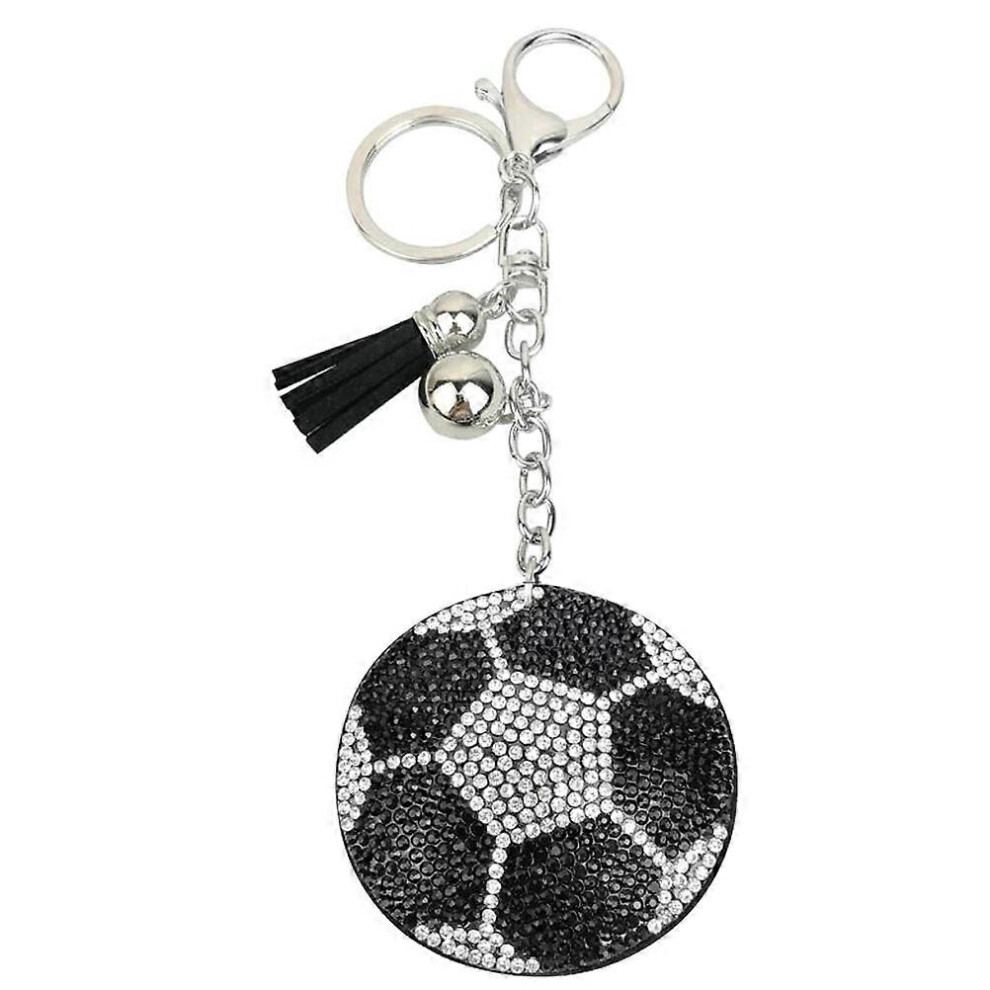 Kricely (, One Size) Hanging Sports Ball Keychain Decorative Rhinestone Keychain Ornament Purse Keychain Black