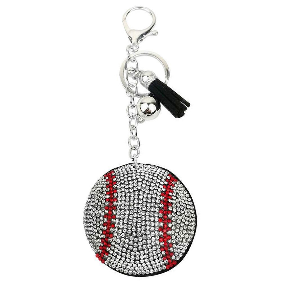 Kricely (, One Size) Hanging Sports Ball Keychain Decorative Rhinestone Keychain Ornament Purse Keychain White