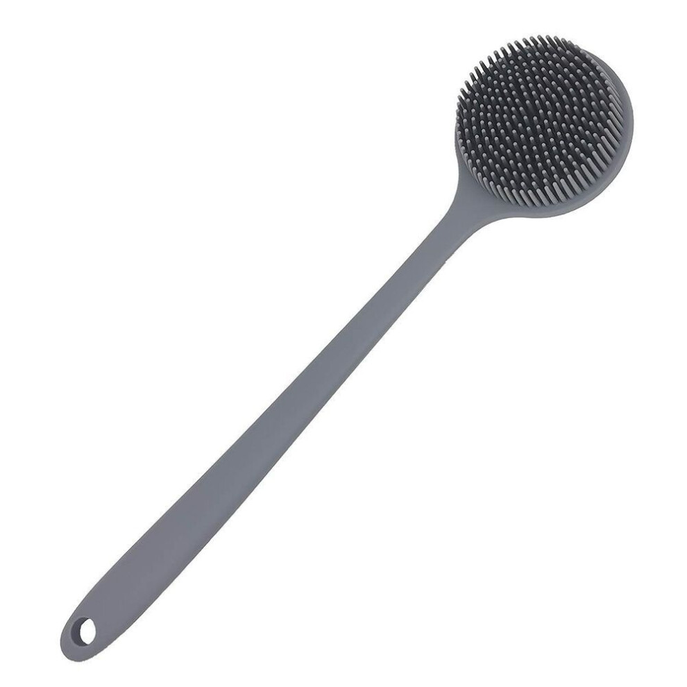 (gray) Back Scrubber For Shower Soft Silicone Bath Body Brush With Long Handle, Bpa-free, Hypoallergenic (black)