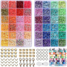 (As show, One size) 4800pcs Clay Beads For Bracelet Making 48 Colors Flat Round Polymer Clay Beads Spacer Heishi Beads For Jewelry Making Kit BSS
