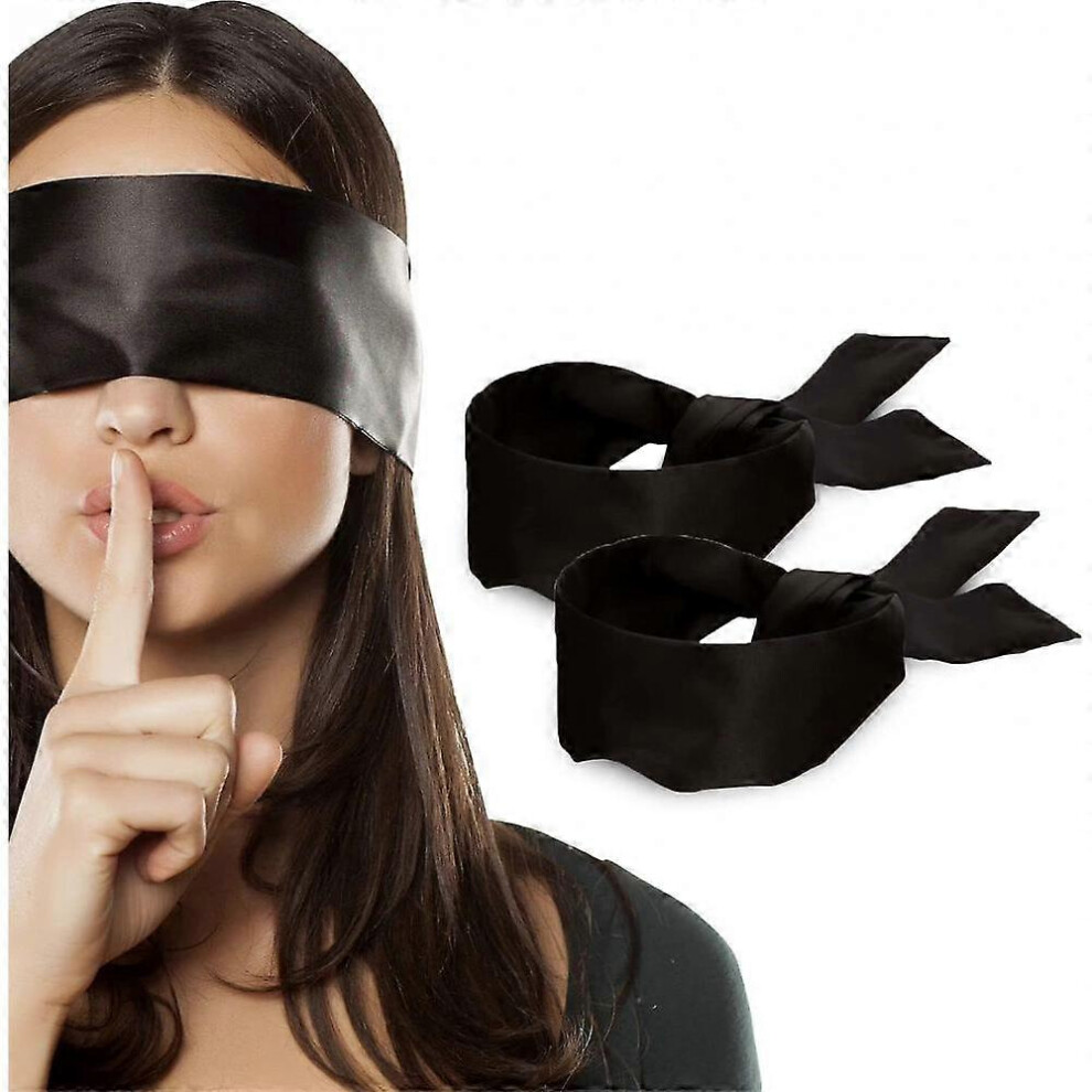 (As show, One size) 2 Pcs Satin Blindfold Eye Mask Sleep Mask Soft Satin Eye Cover Silk Sleeping Mask Valentine Gift 150cm / 63 (2 Pc Bla RFP