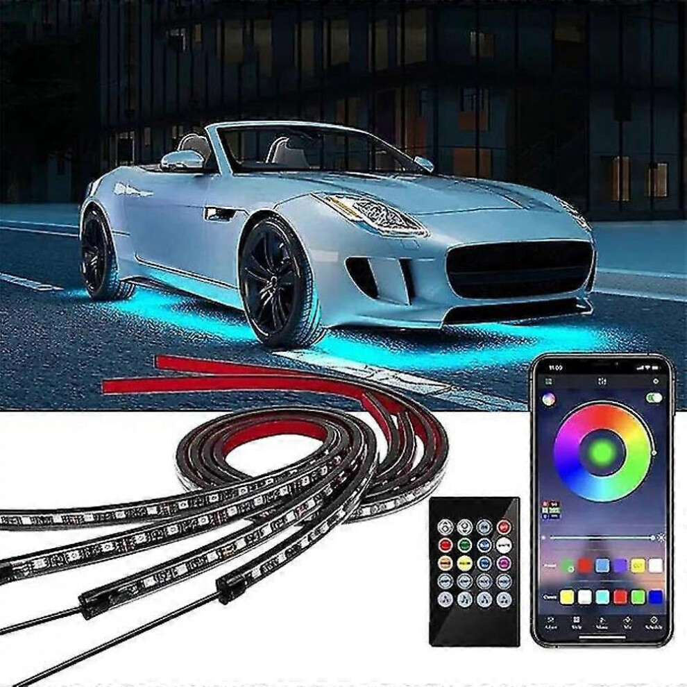 (120X2-150X2, One Size) 4Pcs 100W Car Underglow Flexible Strip Led Underbody S Remote /App Control Car Led Neon Rgb Decorative Atmosp Light 5093216530176