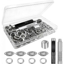 (As show, One size) Eyelet Tool Kit, 100 Set Eyelets, Tarpaulin Eyelets, Grommet Eyelets Kit PFI