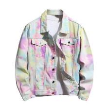 (S, One size) Men's Tie Dye Brushed Denim Jacket