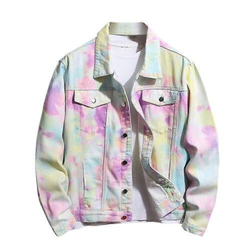 (S, One size) Men's Tie Dye Brushed Denim Jacket