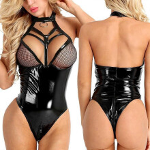 (XL, One size) Ladies Sexy Pu Leather Lingerie Erotic Bodysuit Underwear