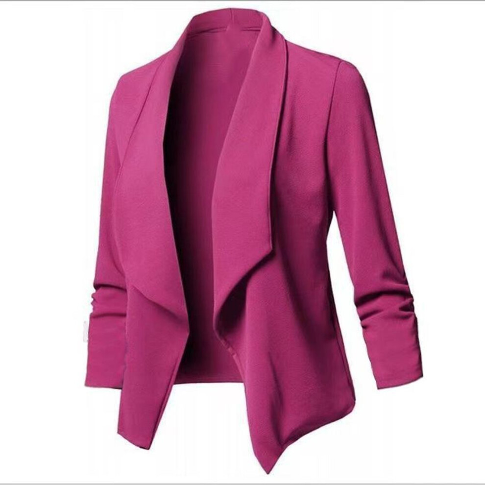 (rose red, S) YYFS Women&apos;s Fashion Casual Solid Color Print Autumn Winter Long Sleeve POLO Neck Suit Jackets & Coats