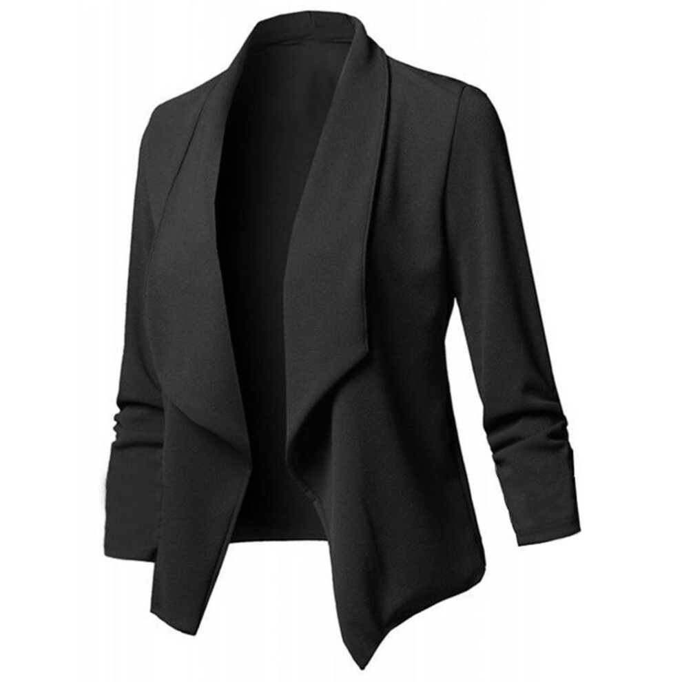 (black, XL) YYFS Women&apos;s Fashion Casual Solid Color Print Autumn Winter Long Sleeve POLO Neck Suit Jackets & Coats