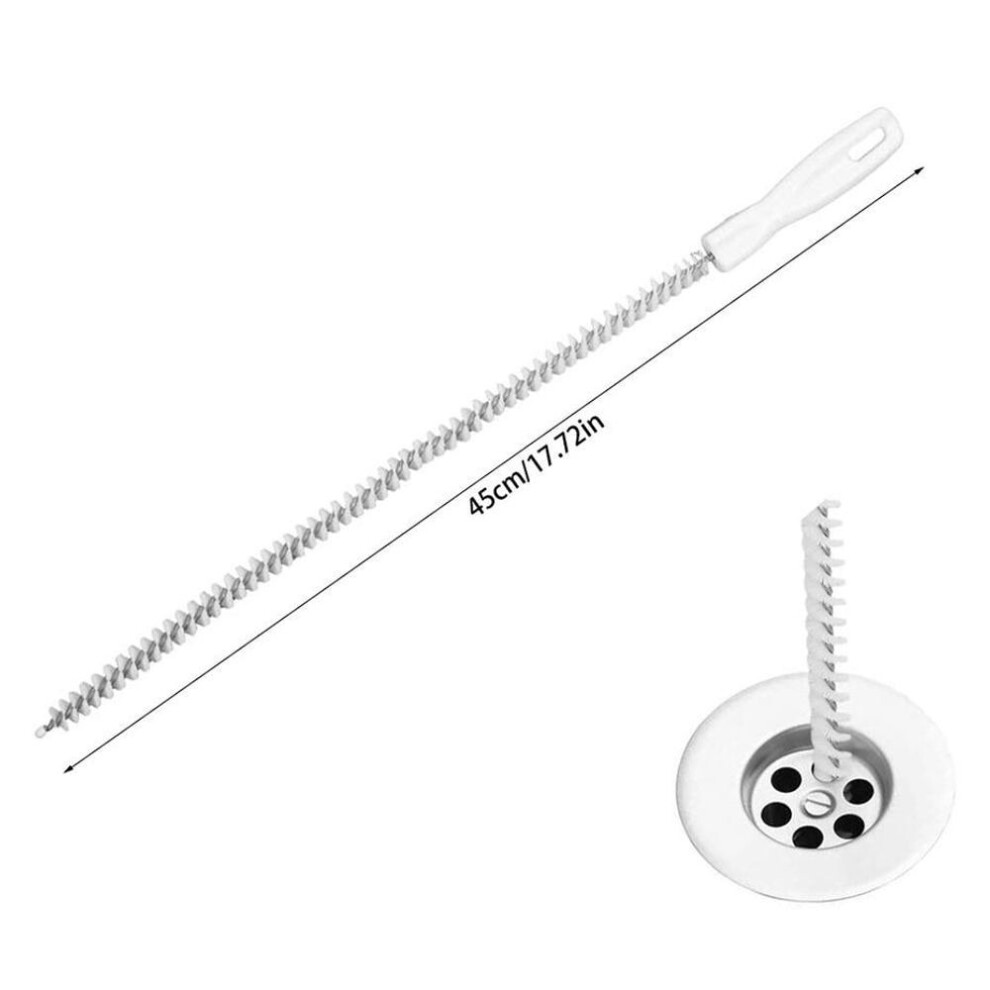 (white) 45cm Pipe Dredging Brush Bathroom Hair Sewer Sink Cleaning Brush Drain Cleaner Flexible Cleaner Clog Plug Hole Remover Tool