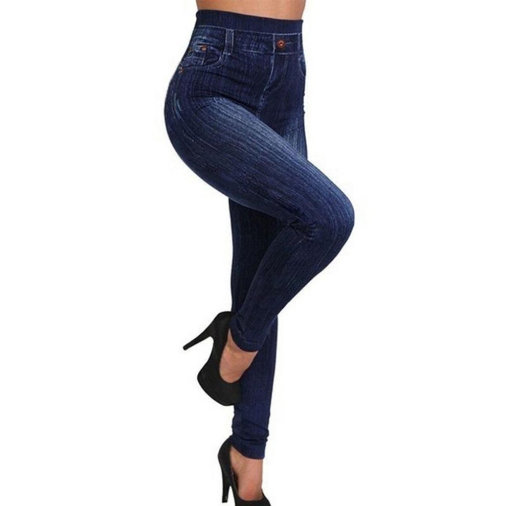 (dark blue, M) Plus Size Pencil Pants with Imitation Jeans Look