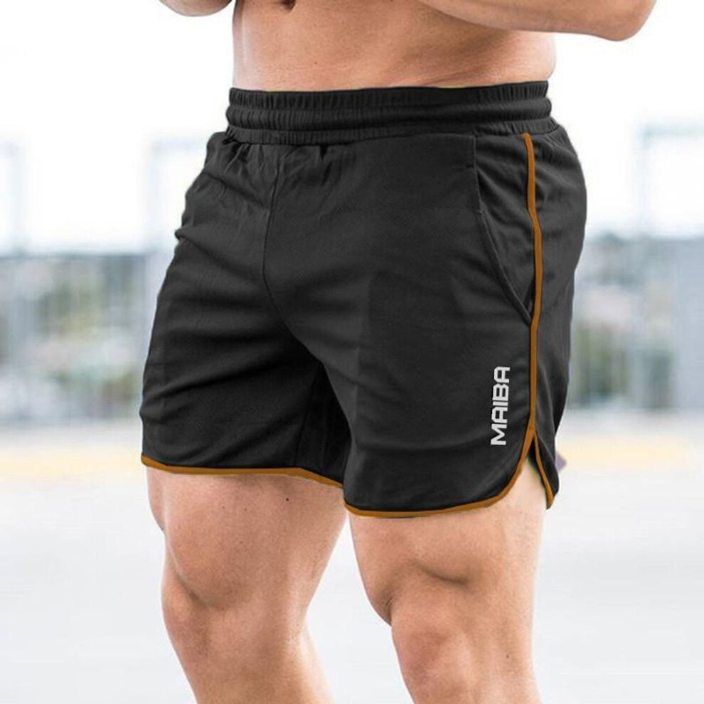 (gold, M) Men Fitness Bodybuilding Shorts Man Summer Gyms Workout Male Breathable Mesh Quick Dry Sportswear Jogger Beach Short Pants