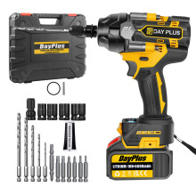(With 1 Battery) 21V Cordless Impact Wrench 1/2" 800Nm High Torque Brushless 6.0Ah Lithium Battery Professional Drill Bit Kit & Carry Case