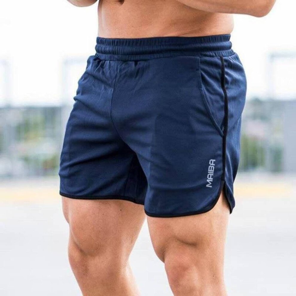 (navy blue, L) Men Fitness Bodybuilding Shorts Man Summer Gyms Workout Male Breathable Mesh Quick Dry Sportswear Jogger Beach Short Pants