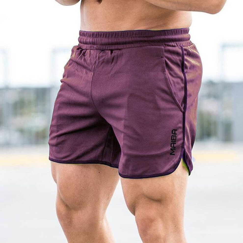(wine red, M) Men Fitness Bodybuilding Shorts Man Summer Gyms Workout Male Breathable Mesh Quick Dry Sportswear Jogger Beach Short Pants