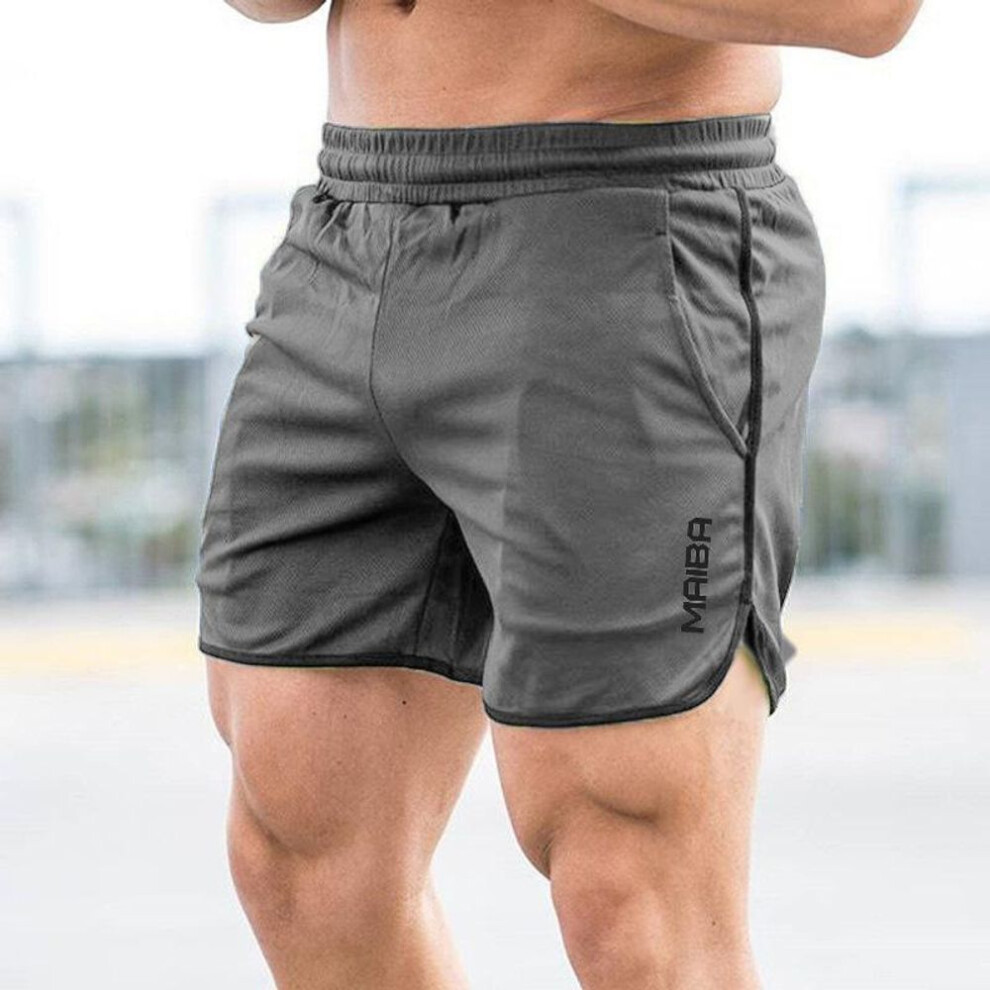 (gray, XL) Men Fitness Bodybuilding Shorts Man Summer Gyms Workout Male Breathable Mesh Quick Dry Sportswear Jogger Beach Short Pants