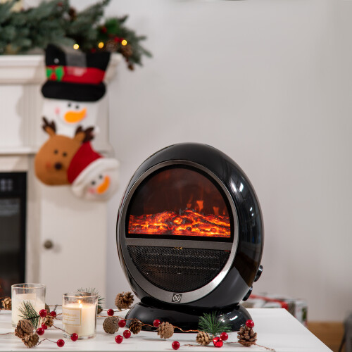 Homcom HOMCOM Table Top Electric Fireplace Heater W/ LED Flame Rotatable Head Black