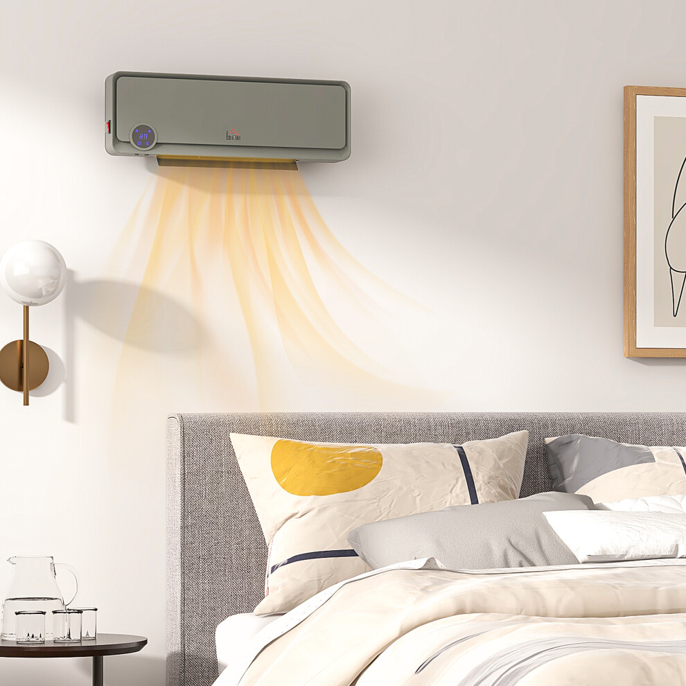 HOMCOM 1000W/2000W Wall Downflow Heater 10-49C Temperature w/ Timer Remote