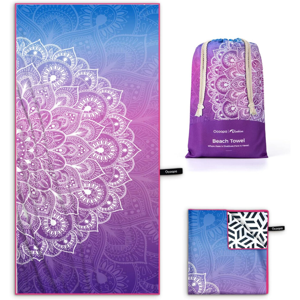(63.00" x 31.00", Mandala) Microfiber Beach Towel Sand Free, Super Large 80''X57'' Oversized Towels, Lightweight Compact Quick Dry Absorbent Pool Towe-image-OPC-PG2YDS8-NEW