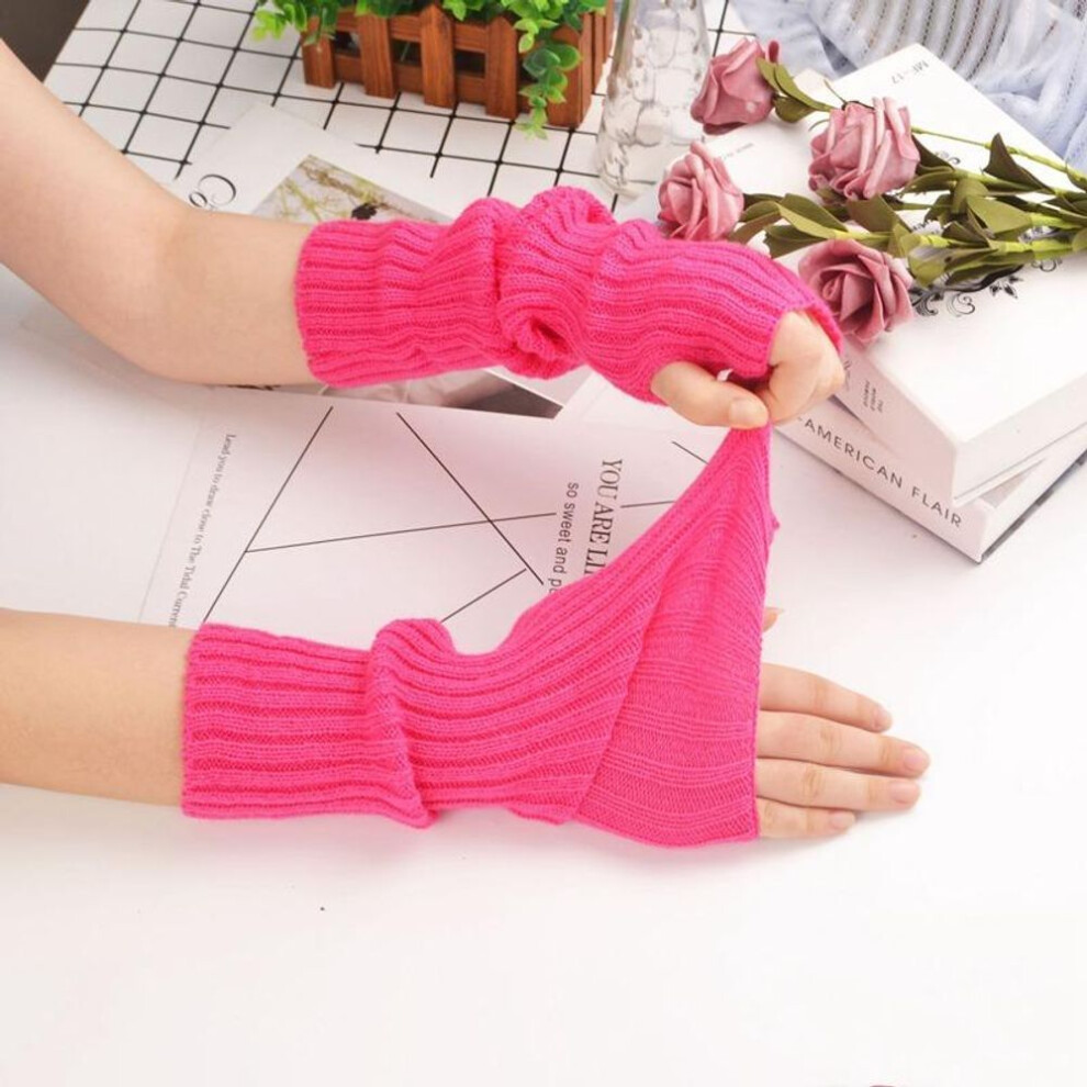 (rose red) Long Fingerless Gloves Women&apos;s Mitten Winter Arm Warmer Knitted Arm Sleeve Fine Casual Soft Girls Goth Clothes Punk Gothic Glove