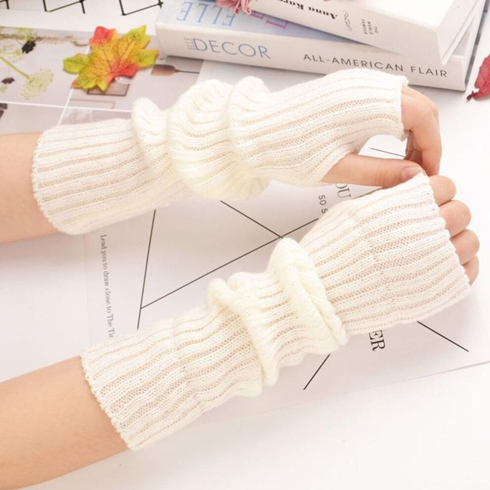 (white) Long Fingerless Gloves Women&apos;s Mitten Winter Arm Warmer Knitted Arm Sleeve Fine Casual Soft Girls Goth Clothes Punk Gothic Glove