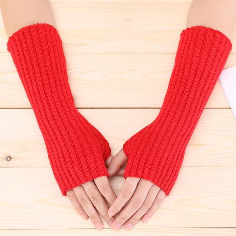 (red) Long Fingerless Gloves Women&apos;s Mitten Winter Arm Warmer Knitted Arm Sleeve Fine Casual Soft Girls Goth Clothes Punk Gothic Glove
