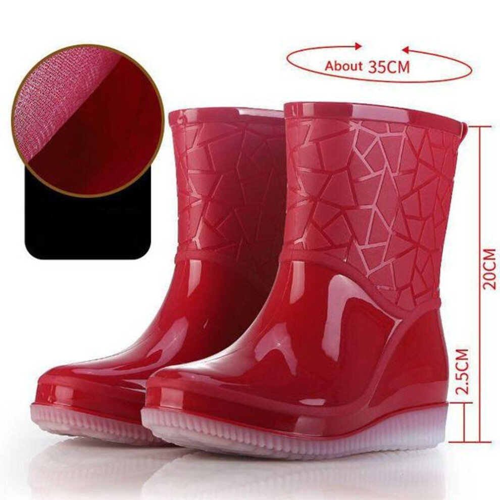 (red, 38) Fashion Rain Boots Women Waterproof Kitchen Car Wash Work Non-slip Mid-calf Water Boots Antiskid Wear-resistant Thickened Women Shoes