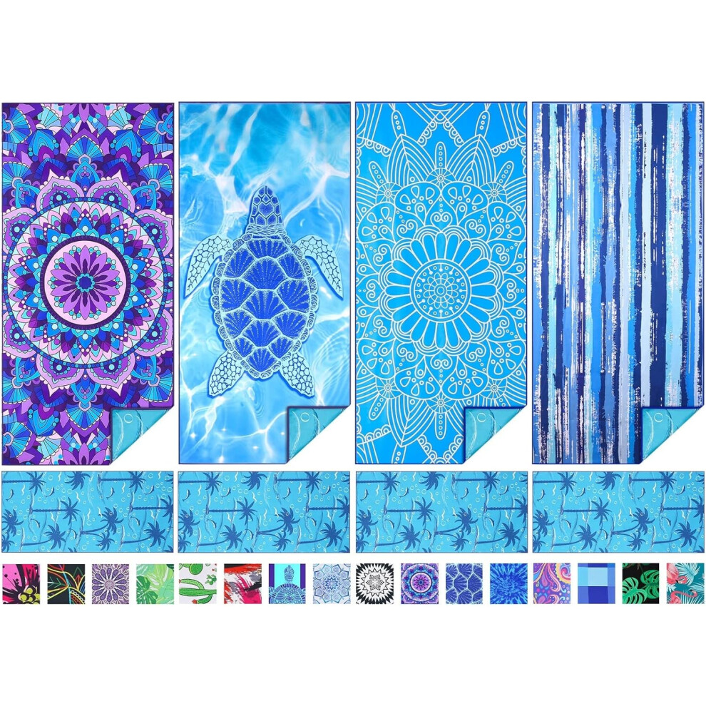 (71 x 32 Inches, 4 Pcs Mandala Turtle Strip) Sand Free Beach Towel Thin Quick Dry Super Absorbent Large Lightweight Towels Travel Sports Pool Swimming-image-OPC-PG2YFFQ-NEW