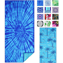 (71 x 32 Inches, Blue Tie Dye) Sand Free Beach Towel Thin Quick Dry Super Absorbent Large Lightweight Towels Travel Sports Pool Swimming Bath Yoga Girls Women Adults Boho Palm Tree