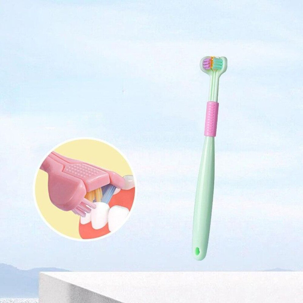 (light green) Baby Oral Health Care Kids 360 Clean Tooth Teeth Clean Brush Three Side Candy Color Soft Toothbrush Children Dental Care 3-12Y
