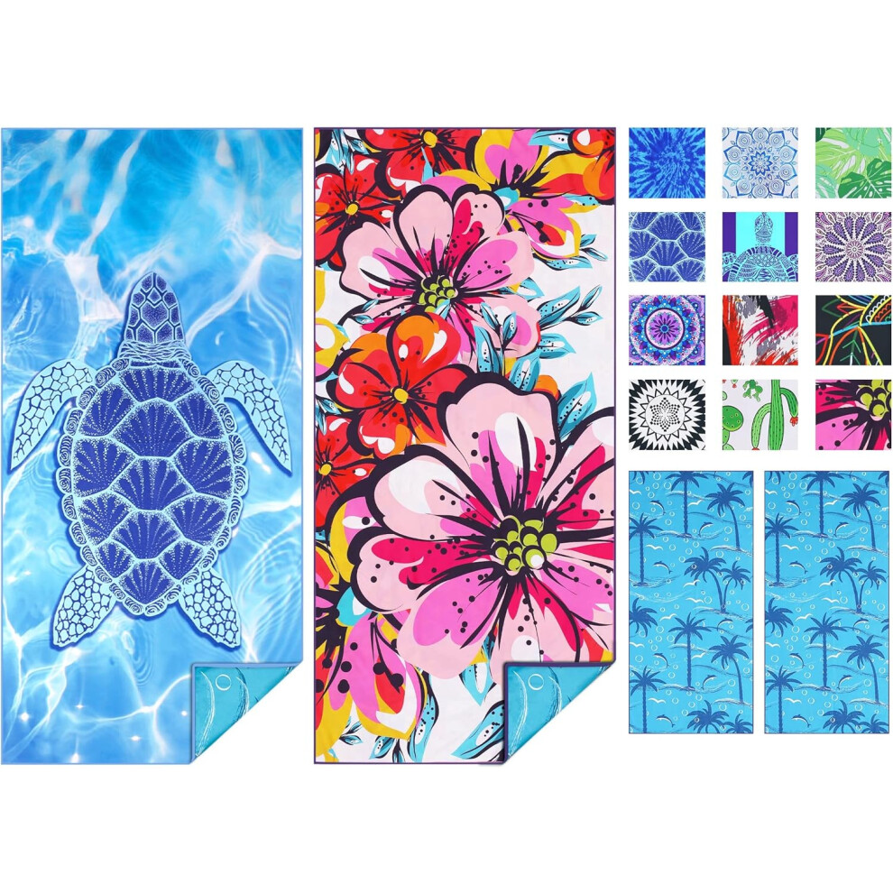 (63 x 32 Inches, 2 Pcs Turtle Floral) 2 Pack Microfiber Thin Beach Towel Lightweight 71x32 Oversized Extra Large Sand Free Towels Quick Dry for Travel-image-OPC-PG2YFGX-NEW