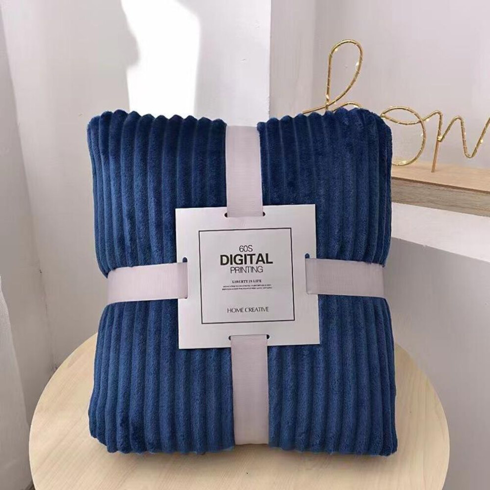 (navy blue, 100x150cm) Fleece Flannel Blanket Throw Blankets Plush Solid Color Bed Covers For Sofa Soft Plaid Bedspread