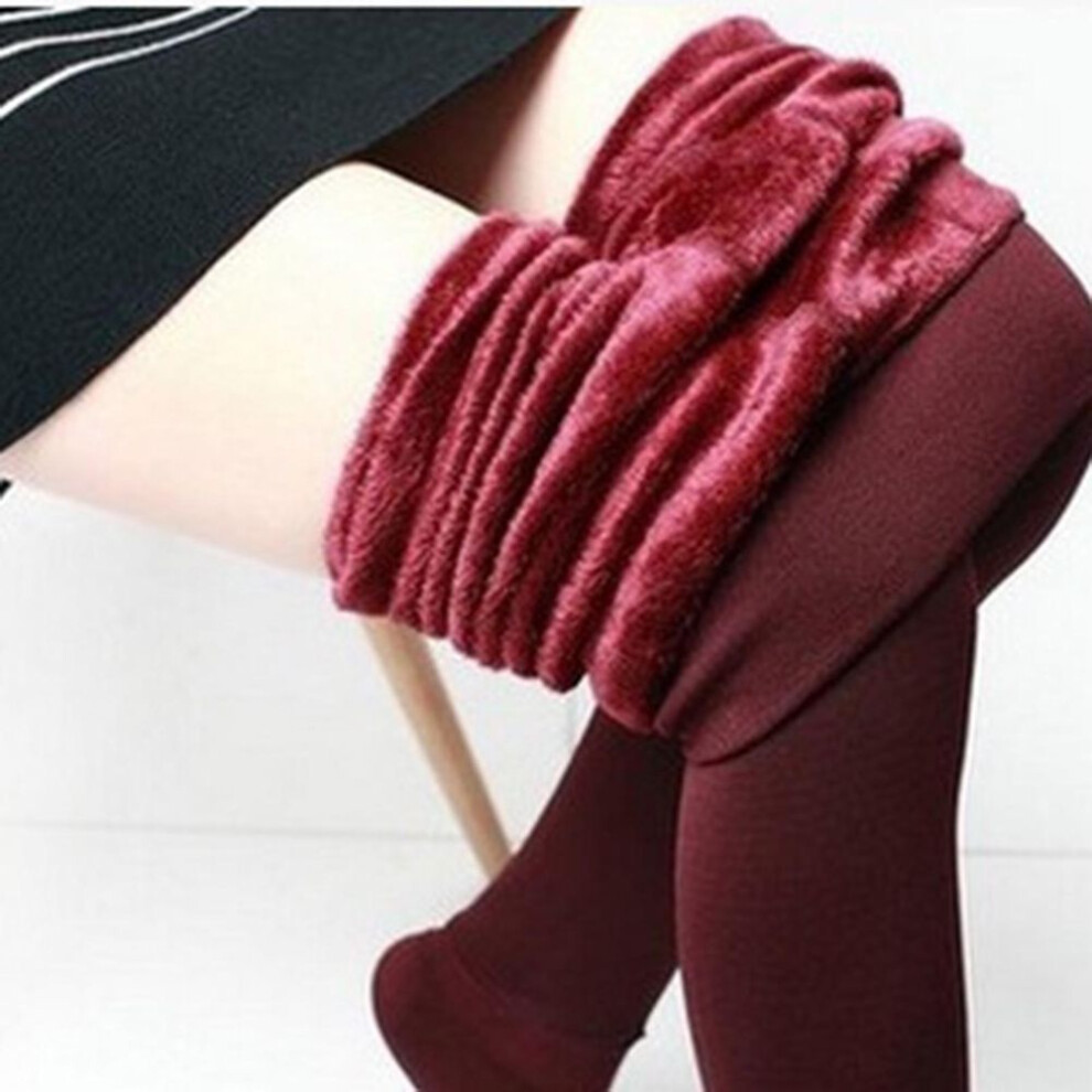 (wine) Women Thick Cashmere Wool Leggings Windproof And Cold Lasting Warmth Pants