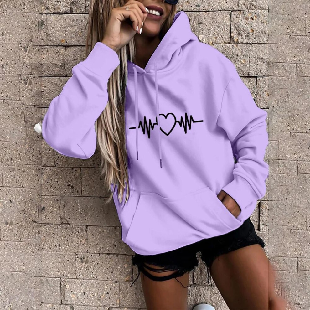 (purple, XXL) Kaixinjiuhao Women Fashion Casual Fun Print Hooded Sweatshirt Loose Sports Tops Pullover