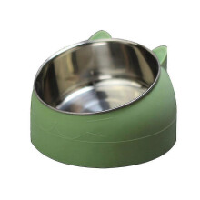 (Nordic Green, One size) Stainless Steel Cat Bowl Dog Bowl Double Bowl Protection Cervical Vertebra Oblique Mouth Bowl 800ml