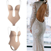 (M, One size) Women Backless Shapewear Plunge V-neck Bodysuit Invisible Body Shaper For Low Back Dress